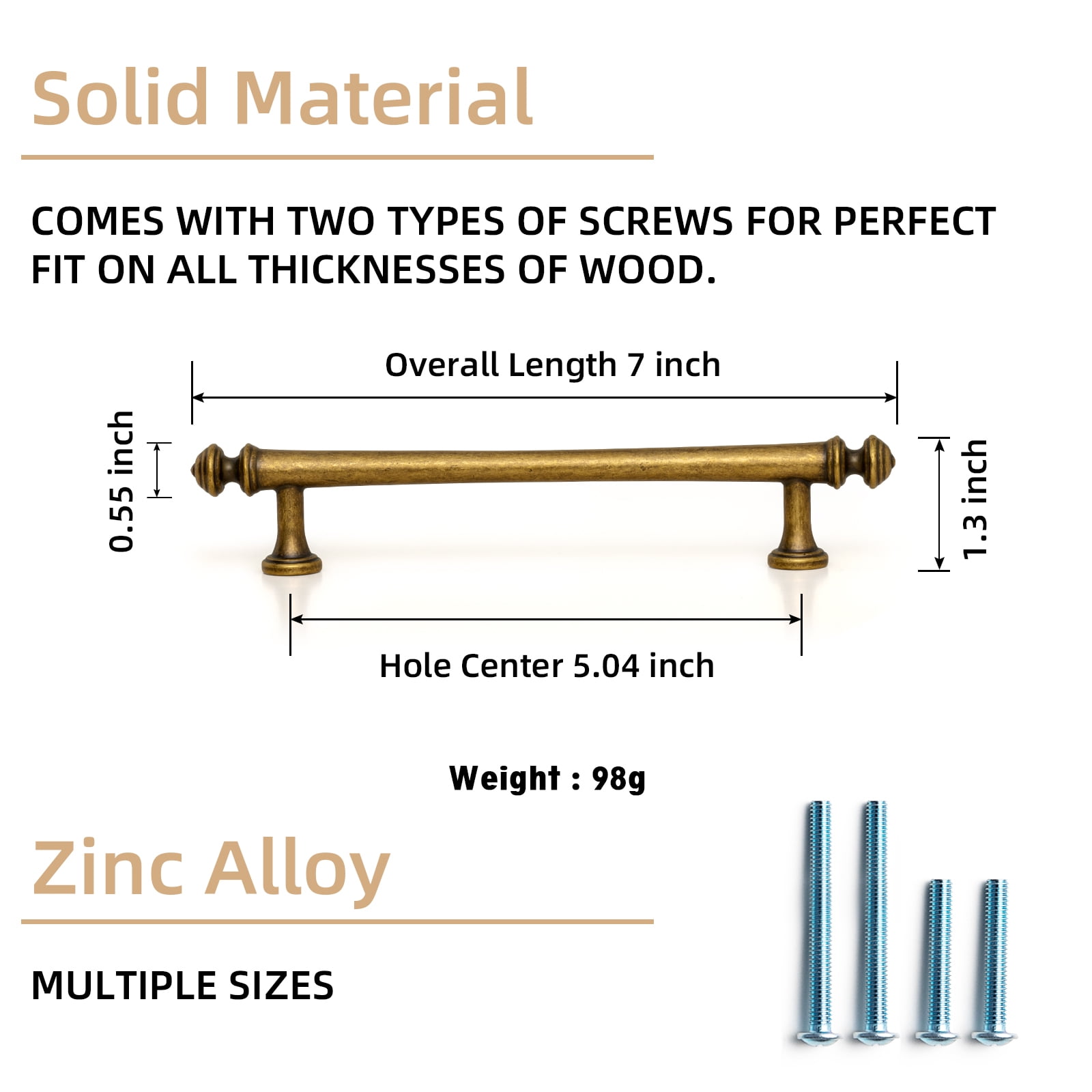 Goo-Ki 5"(128mm) Hole Center Antique Brass Kitchen Cabinet Handles, Closet Classic Zinc Alloy Cabinet Pulls Dresser Handles for Bedroom,Drawer,Cupboard & Wardrobe, 6 Pack