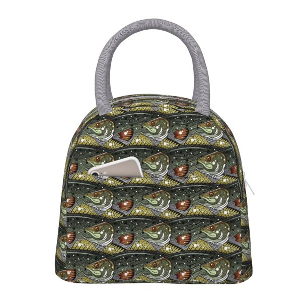 Balery Largemouth Bass Fish Bolsa de Almuerzo para Mujeres, Caja de Almuerzo, Bolsa de Almuerzo Pequeña Impermeable, Tote de Almuerzo Reutilizable con Gran Capacidad
