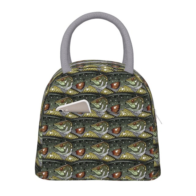 Balery Largemouth Bass Fish Bolsa de Almuerzo para Mujeres, Caja de Almuerzo, Bolsa de Almuerzo Pequeña Impermeable, Tote de Almuerzo Reutilizable con Gran Capacidad