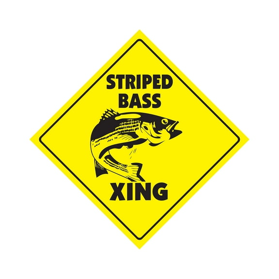 Striped Bass Crossing Sign Zone Xing | Indoor/Outdoor | 14" Tall fishing boat fish rod lover fisherman lures reel