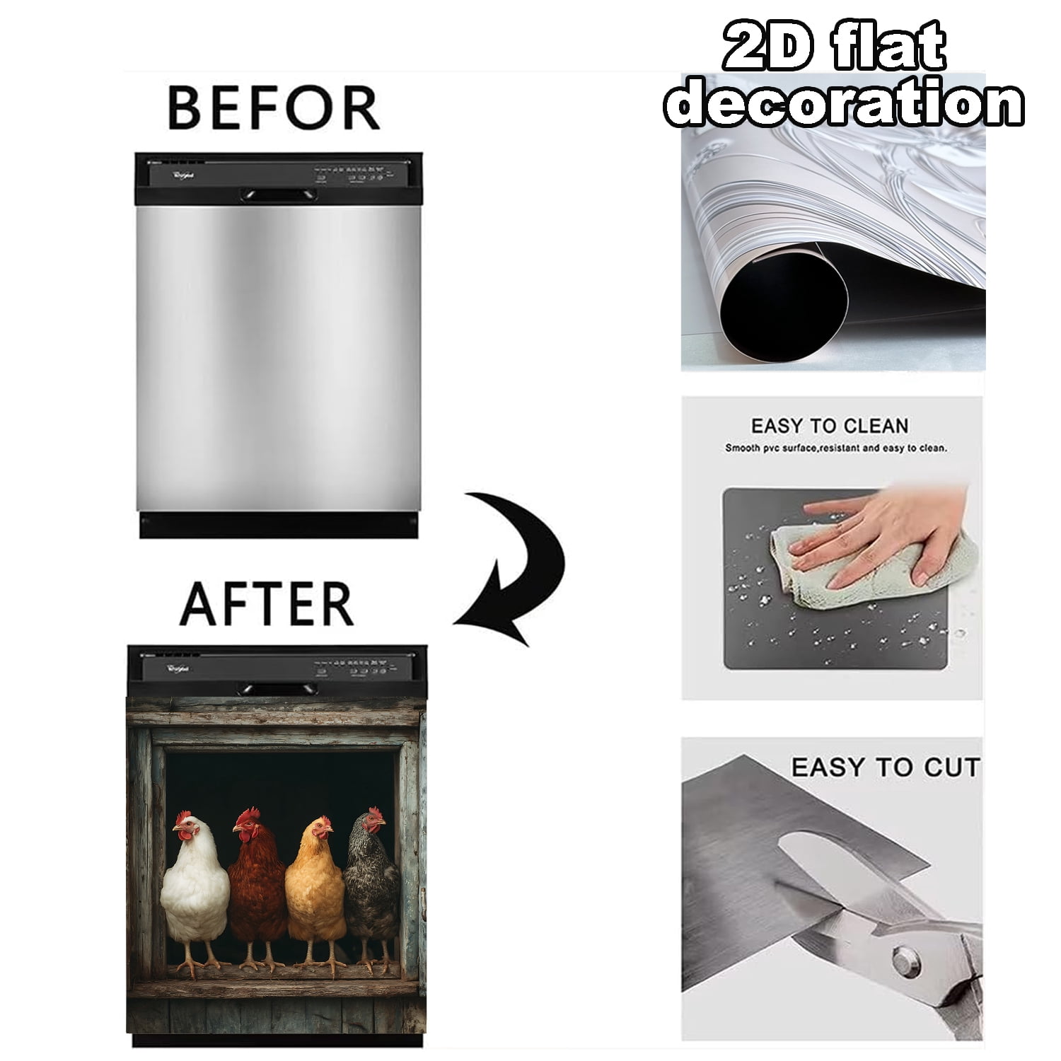 1Pc Retro Four Chick Magnetic Dishwasher & Refrigerator Decal - Easy Stick, Oil-Proof & Stain-Resistant Kitchen Decor, 23x25.6 Inches