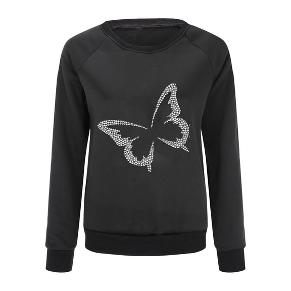 Hoodies for Women Zip Up Fall Winter Comfy Crewneck Long-sleeved Rolled Cold Shoulder Crew Neck Sparkly Leisure Polyester Sweatshirts Hoodies(Black,S)