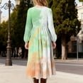thumbnail image 4 of Vestido infantil de poliéster con estampado degradado, manga larga, cuello redondo, bolsillos laterales, falda larga para niña, 4 of 6
