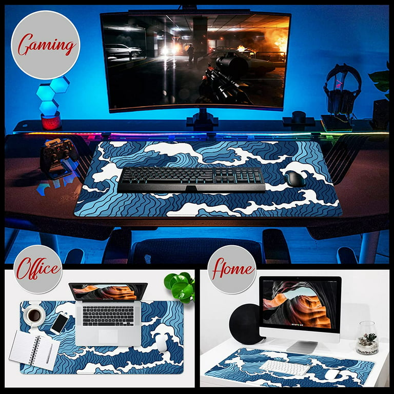 White and Blue Mouse Pad XXL 35x15.7x0.12 inch Large Mouse Pad for Desk  with Personalized Design for Laptop, Computer PC (Blue Wave - 1) 