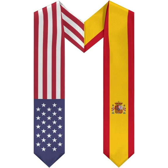 Spain Mix United States Flag Graduation Stole Sash For Study Aboard International Students