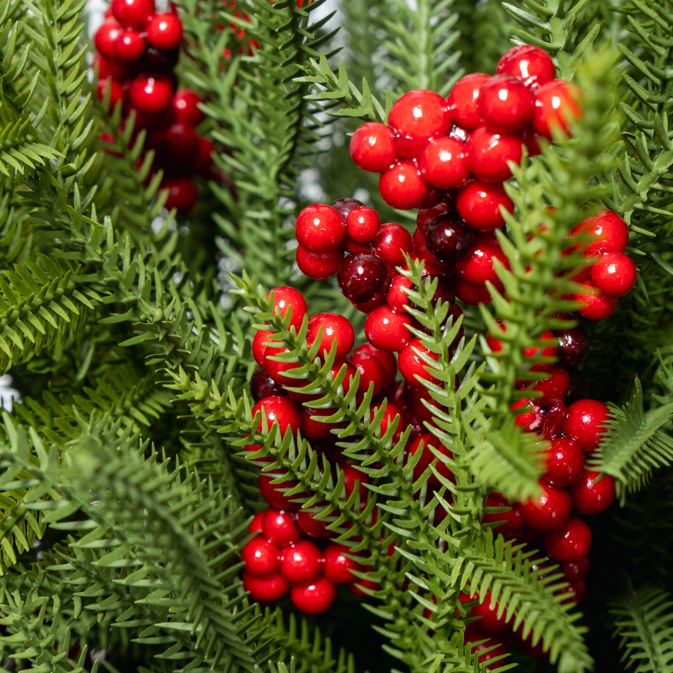 My Texas House Greenery and Berries Christmas Arrangement in Pot, Red/Green/Black, 24"