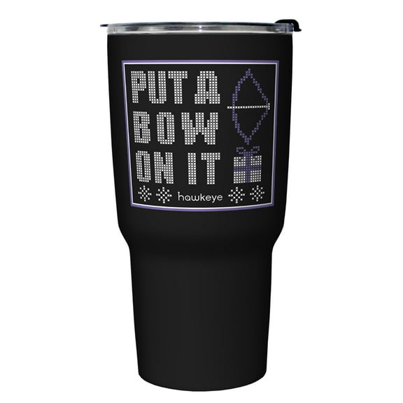 Marvel Hawkeye Put a Bow On It Stainless Steel Tumbler w/Lid Black / Bow 27 oz.