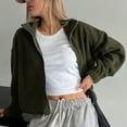 thumbnail image 5 of Uootdi Women's Cropped Fleece Zip - Up Jacket, High Neck with Drawstring Hem, Casual & Trendy Style, Perfect for Daily Wear and Athleisure Looks Army Green Women Top, 5 of 5
