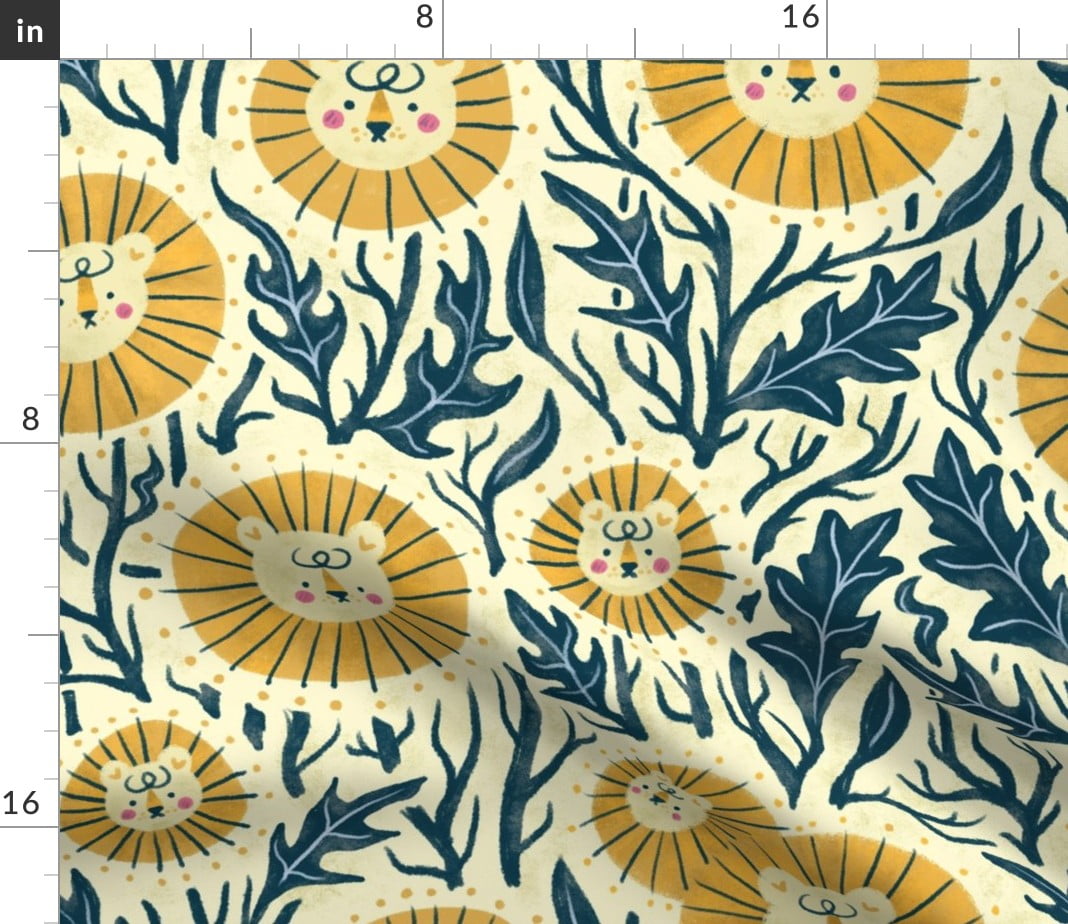 Velvet Fabric Fat Quarter Lion Garden Nature Animals Whimsical Custom