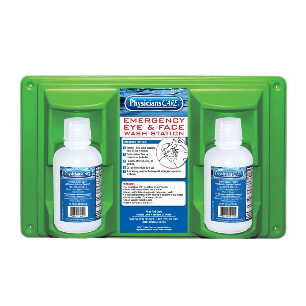 PhysiciansCare Eyewash Station, Double 16 Oz. Screw Cap Bottle