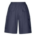 thumbnail image 3 of Sakmal Knee Length Shorts Women High Waisted Blue Cargo Cotton Wide Leg Shorts with Pockets, 3 of 5