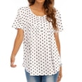 thumbnail image 3 of QAFOPEH Women Round Neck Short Sleeve Ruching High Low Hem Dots Printed Top, 3 of 7