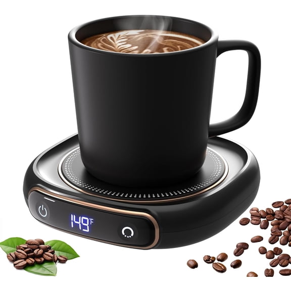 Electric Coffee Mug Warmer Set with Auto Shut Off and Black Ceramic Mug 12oz