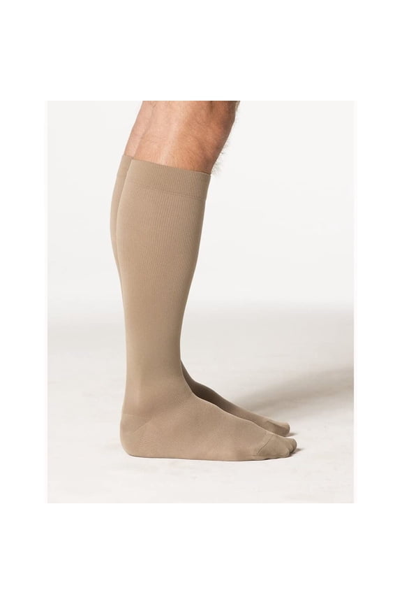 Midtown Microfiber 823CMLM32-S 30-40 mmHg Midtown Microfiber Mens Closed Toe Knee Highs with Silcone Beaded Grip-Top44; Tan-Khaki44; Medium-Long