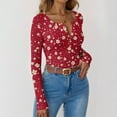 thumbnail image 6 of Women Ribbed Knit Long Sleeve Henley Shirts Button V Neck Floral Print Slim Fit Tunic Blouse Knitted Tops, 6 of 6