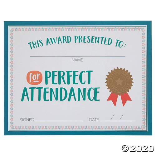 Perfect Attendance Certificates