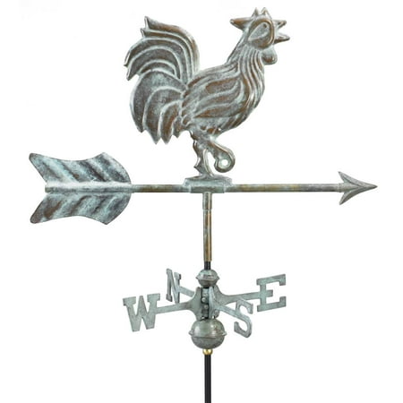 Rooster Garden Weathervane - Blue Verde Copper w Garden Pole