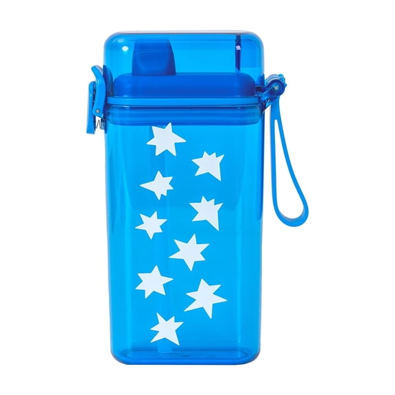 Mainstays 14 oz Sip Bottle with Locking Flip Lid, Straw & Silicone Handle, Blue, Star, Plastic