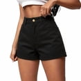 thumbnail image 4 of Women's High Waist Straight Leg Denim Shorts with Pockets Solid Color Cuffed Fit Jean Beach Vacation Shorts L, 4 of 5