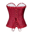 thumbnail image 3 of CCRFTGI Corset Tops for Women Lace Up Sexy Bustiers Light Waist Cincher Satin Overbust Classic Strapless Corset Top Wine XS, 3 of 4