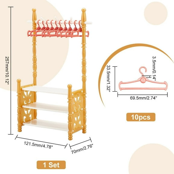 Random color Plastic Doll Clothes Shoes Rack with Red Clothes Hanger for Dollhouse Furniture Accessories 121x70x257mm