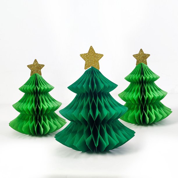 Adornos de mesa para árbol de Navidad de papel de nido de abeja de Hengsof, adornos navideños de nido de abeja, mini árboles de Navidad de mesa para suministros de fiesta de Navidad.