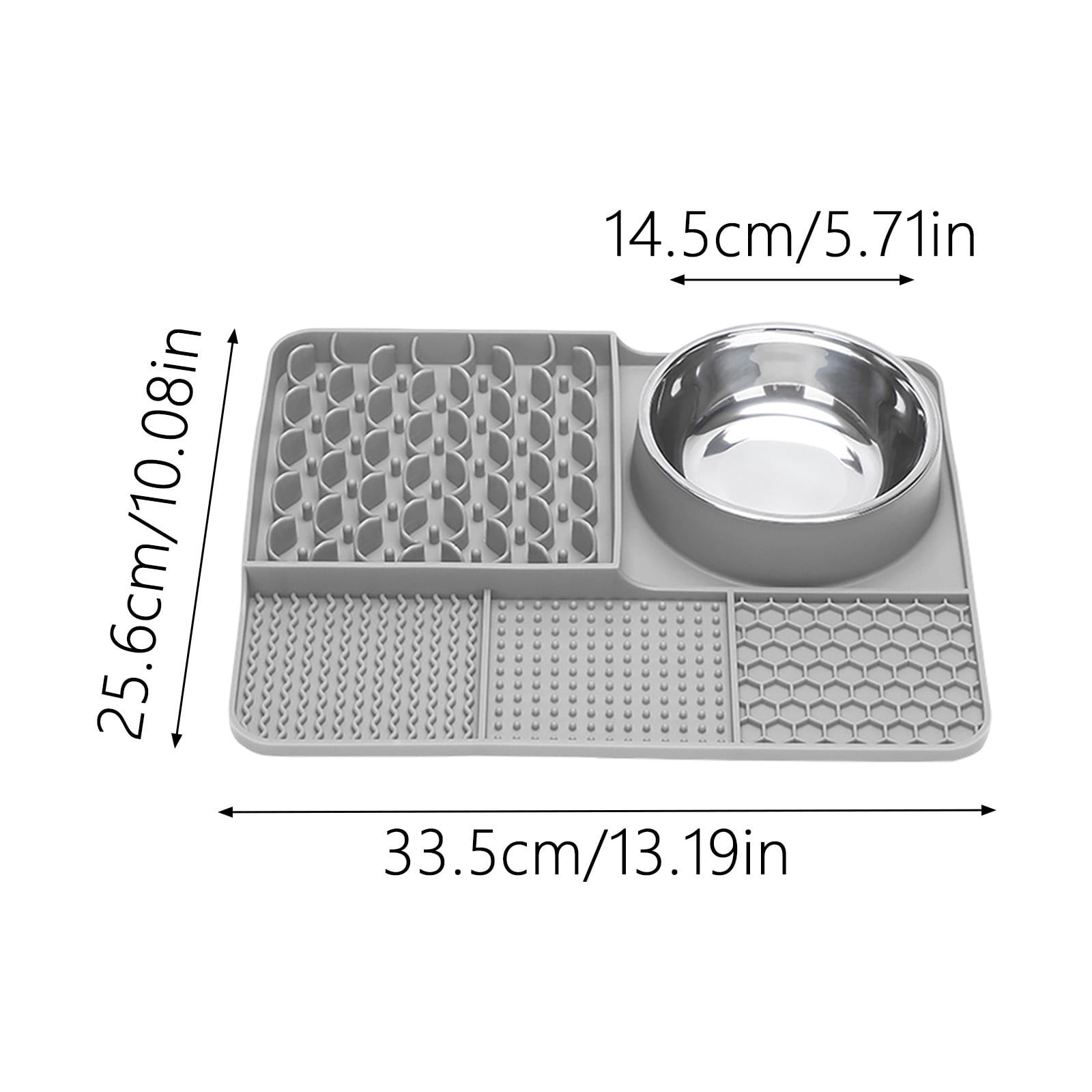 Licking Pad 5âInâ1 Silicone Slow Feeding Mat Suction Cup Antiâ Feeder Detachable Stainless Steel Bowl StressâRelief Set For Cats Dogs Puppies Daily Use 13.0 x 9.8 in Grey