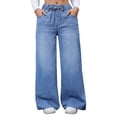 thumbnail image 2 of Women's Casual Jeans, Elastic Drawstring Waist Loose Fit Denim Pants with Pockets, Mid Waist Street Style Baggy Jeans, Comfortable Trousers for Daily Wear Light Blue L, 2 of 8