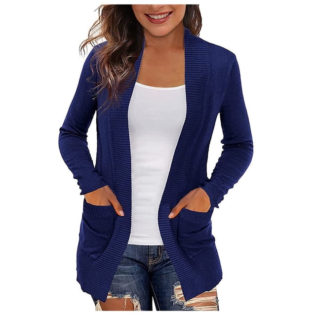 PENGXIANG Cardigans pour Femmes avec Poches Chandails de Cardigan Léger et Ouvert sur le devant