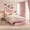 Pink White (With Drawers), variant on Full Size Upholstered Bed Frame with LED Lights and Fabric Headboard, Princess Platform Bed for Girls with Wood Slats, No Box Spring Needed in Pink and White