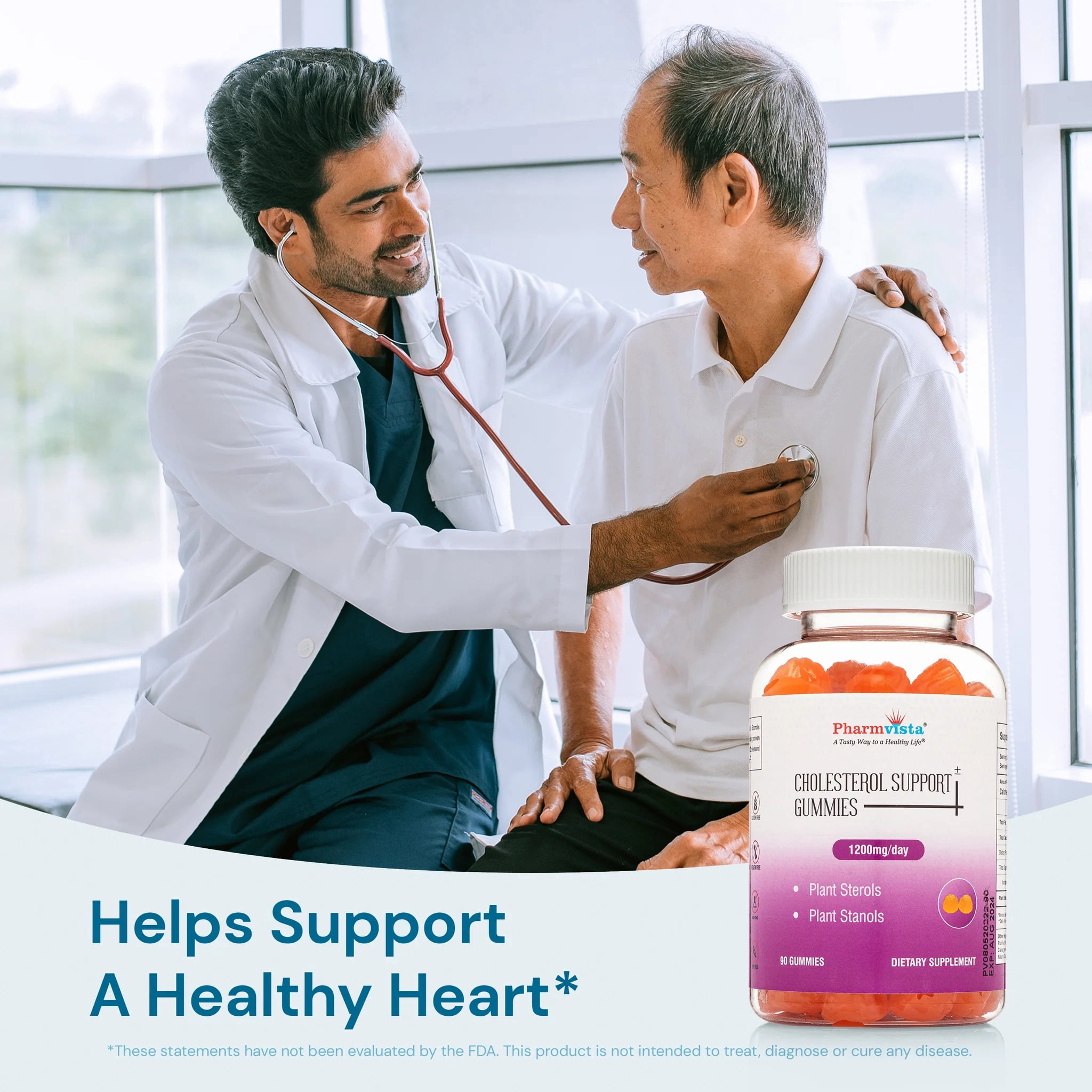 Pharmvista Cholesterol Support Gummies - 1200mg Plant Sterols and Stanols, Vegan, Allergen-Free, 90 Count