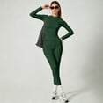 thumbnail image 4 of Yfalhf 2 Piece Activewear Outfit for Women Leggings Quick-Dry Yoga Set Long Sleeve Top for Gym,Workout,Running and Training Dark Green M, 4 of 5
