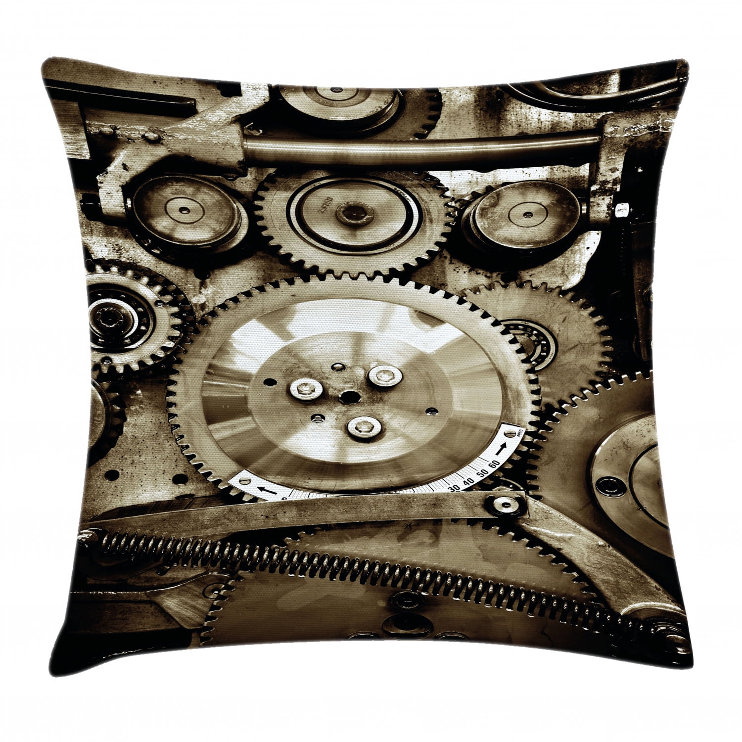 Industrial Decor Throw Pillow Cushion Cover, Pieces of Old Mechanism