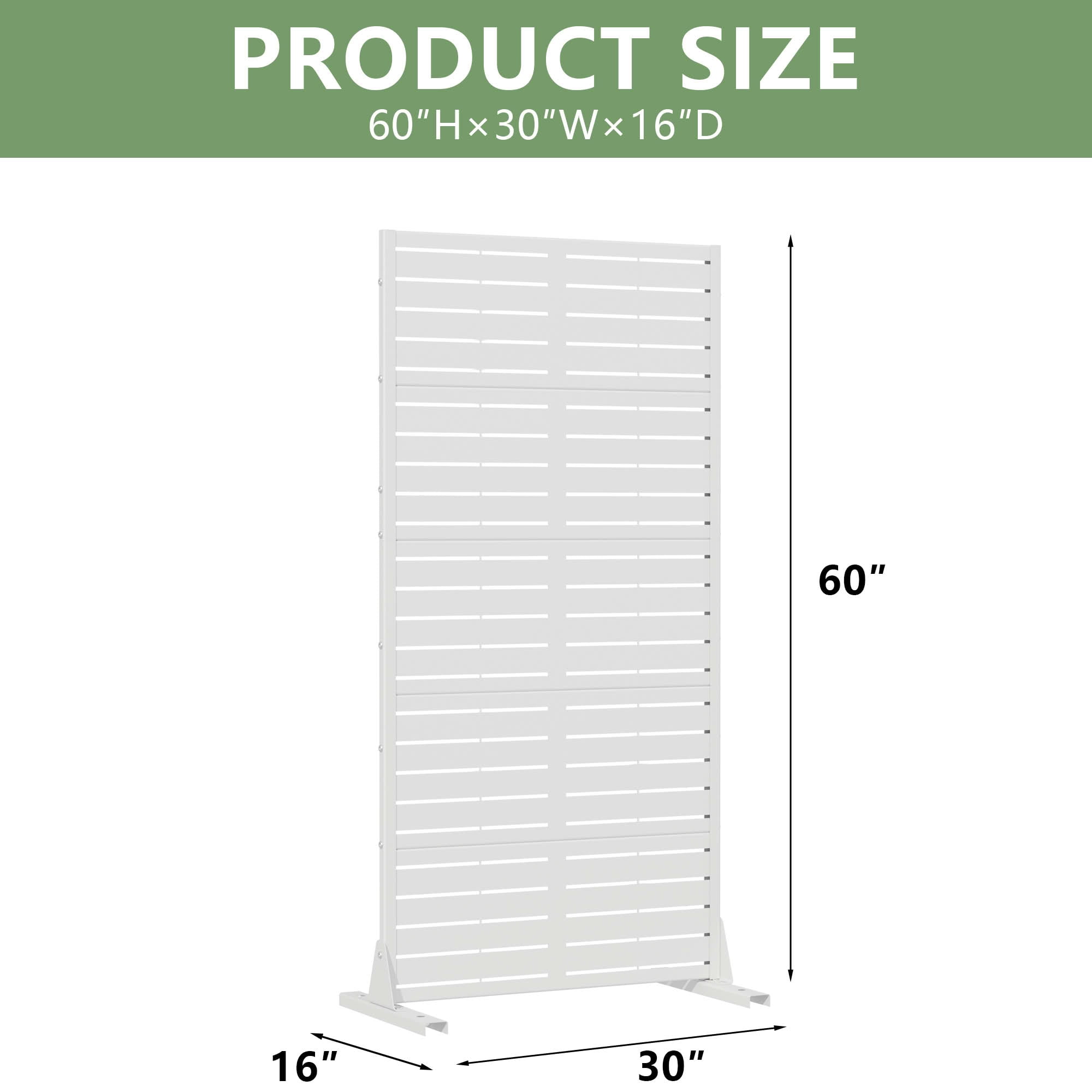 MAYEERTY Outdoor Metal Privacy Screen 5ft x 2.5ft White, 5-Panel Louvered Galvanized Iron, Rust-Resistant for Balcony