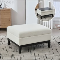 JERFIT Reversible Lid Storage Ottoman, Ivory Boucle Upholstered Coffee Table Footstool with Wood Legs for Living Room, Bedroom & Office