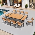 thumbnail image 4 of Crestlive Products 94" Outdoor Dining Table for 8-10, Aluminum Sturdy Frame with Umbrella Hole, Teak Wood-Grain Top, 4 of 7