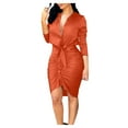 thumbnail image 1 of Robe Décontractée à Manches Longues Unie Col en V pour Femmes, 1 of 6