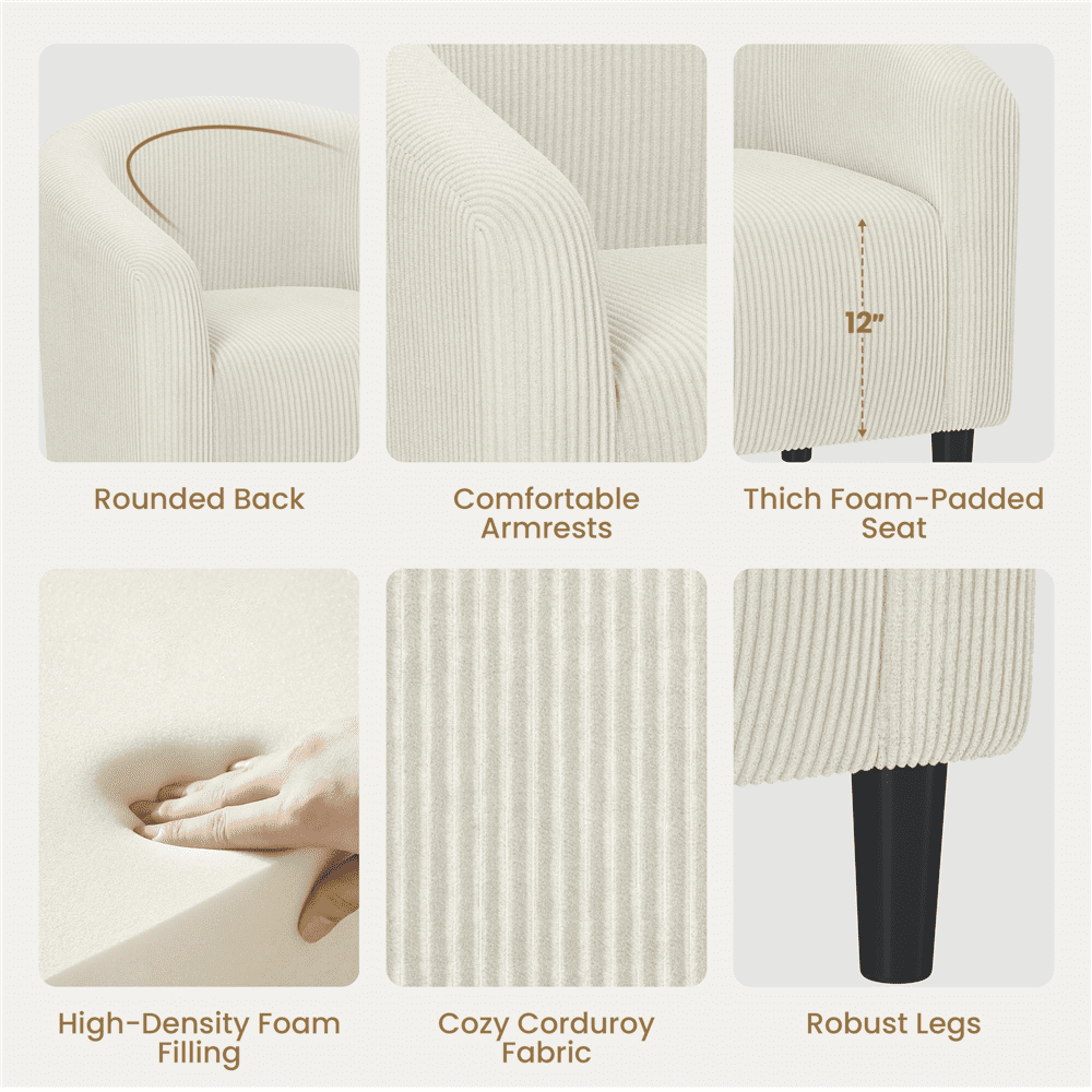 Yaheetech Upholstered Corduroy Accent Chair for Living Room, Beige