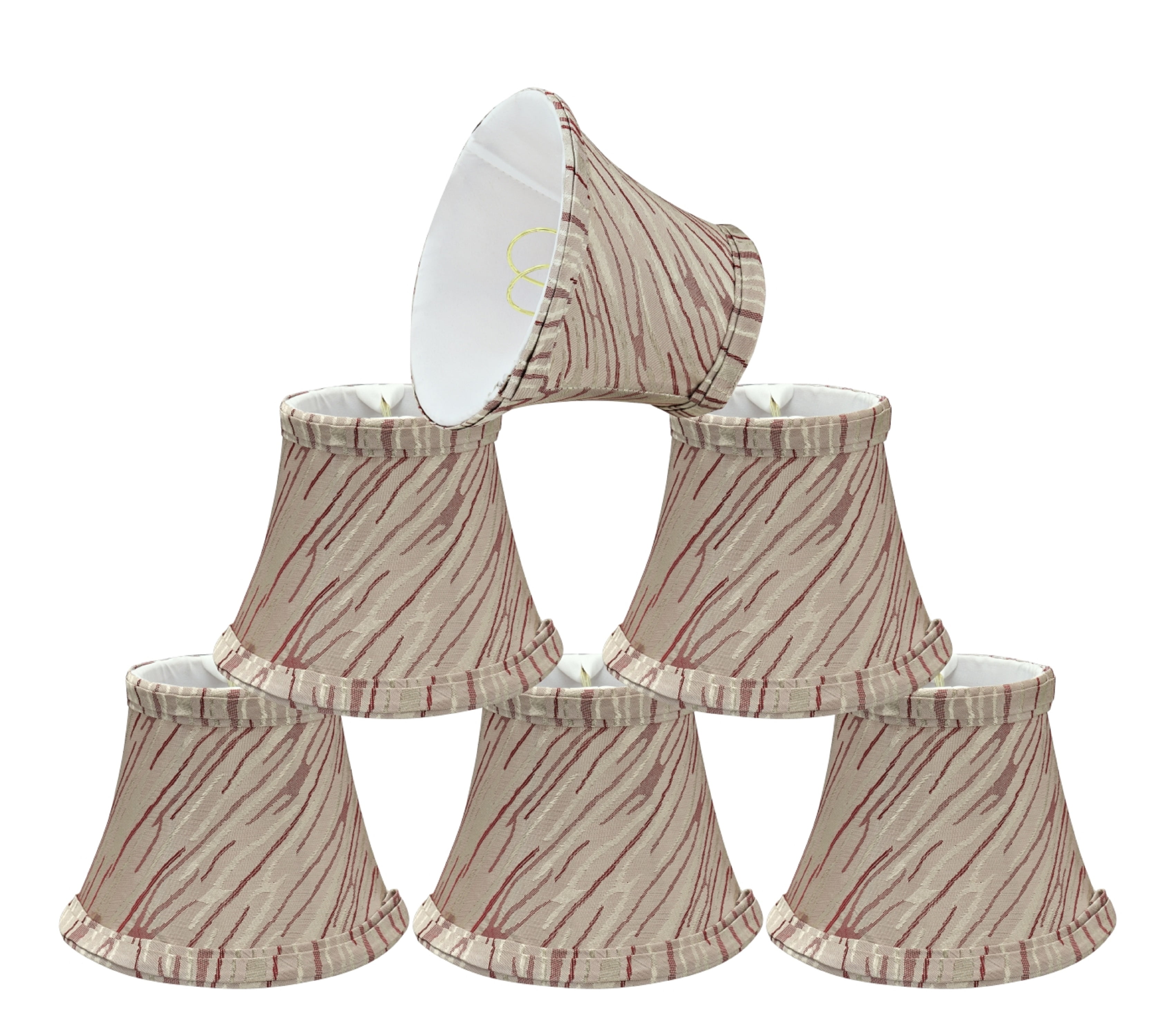 Gray and Red Striped Fabric Bell Chandelier Lamp Shades, Set of 6