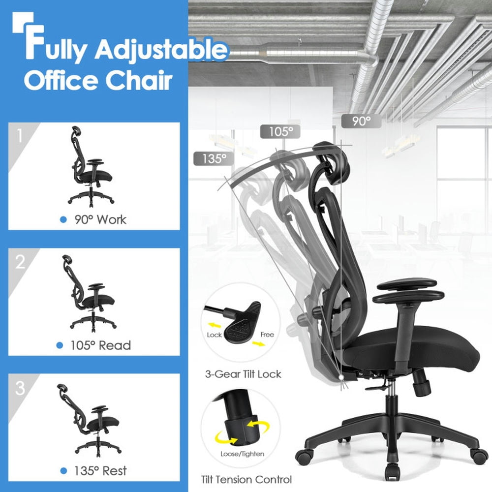 Demi Bonn High Back Mesh Executive Office Chair with Adjustable Lumbar Support, Rolling Work Computer Desk Chair, Black