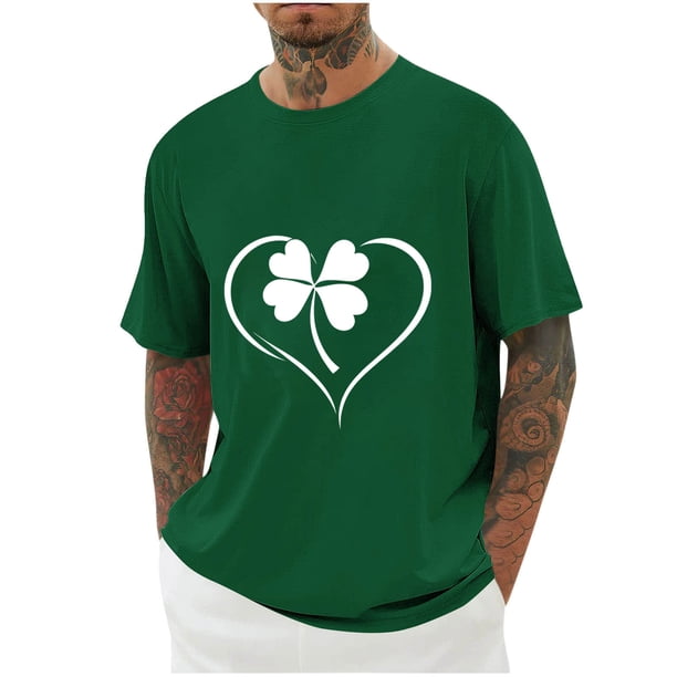 Blusas y camisas de manga corta con cuello redondo para hombre. Blusa de poliéster con hombros caídos y cuello redondo con estampado del Día de San Patricio.