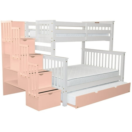 Bedz King Stairway Bunk Beds Twin Over Full With 4 Pink Drawers In Bedz King Stairway Bunk Beds Twin Over Full With 4 Pink Drawers In The Steps And