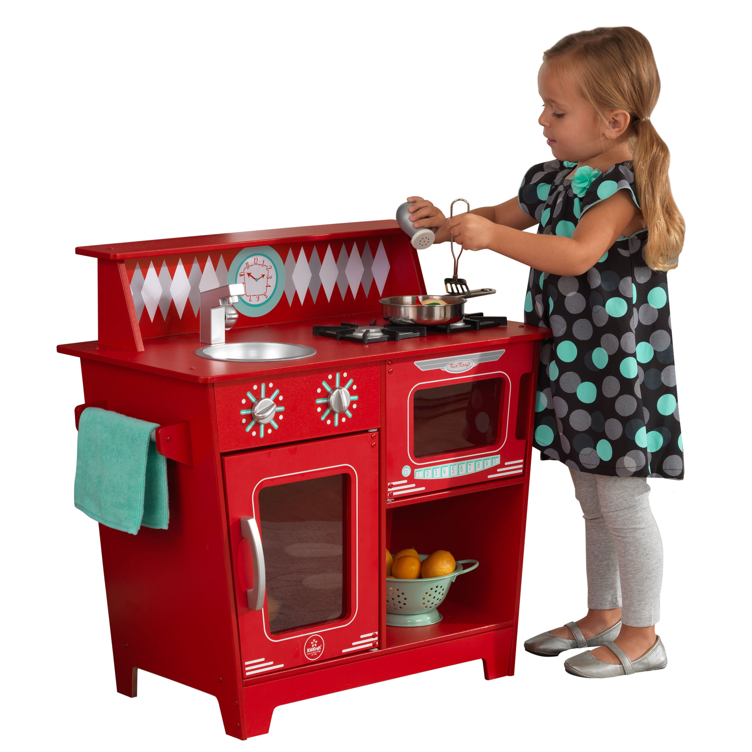 Kitchen Play Set Pretend Baker Kids Toy Cooking Playset Food Little Bakers Red 