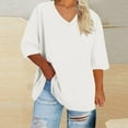 thumbnail image 2 of Vibrex Workout Tops for Women Loose Oversized V-Neck 3/4 Sleeved Solid Color Summer Base Shirt Sports T-shirt Women's Casual Loose Soft Fall Tops Outfits, 2 of 5