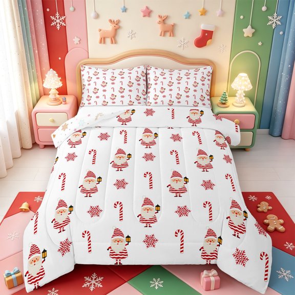 Manfei Winter Holiday Full Size Comforter Sets,Cute Xmas Christmas Elk Bedding Comforter Set,Xmas Reversible,3pcs,1 Comforter and 2 Pillowcases