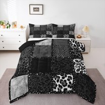 Homewish Cheetah Print 3-Piece Full Size Comforter Sets for Boys Girls,Animal Print Bedding Comforter Set,Geometric Plaid Lightweight Bedding Sets,Super Cozy Room Decor,Reversible