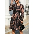 thumbnail image 4 of V Neck Button Front Printed Dress for Women Above Knee Length Coffee X-Large, 4 of 5