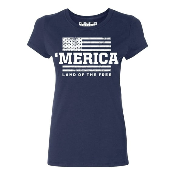 Merica Land of The Free 4th of July Women's T-shirt, M, Navy