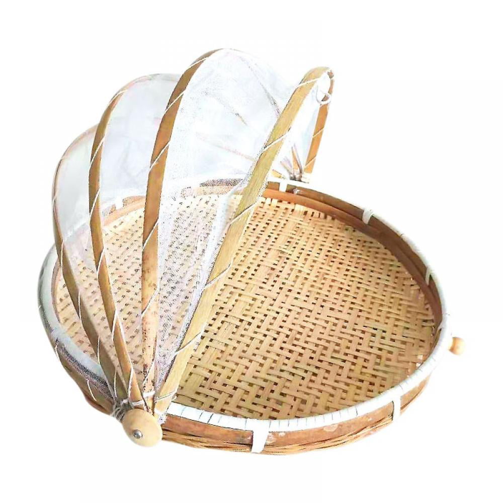 KEBY Picnicware Baskets with Gauze Insect-Proof Hand-Woven Hampers Fruit Vegetable Bread Snacks Dust-Proof Cover for Restaurants Kitchen Tabletop 