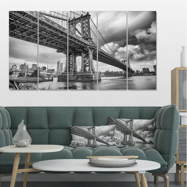 Pont de Manhattan dans l'Ombre Grise - Paysage Urbain Photo Toile Print